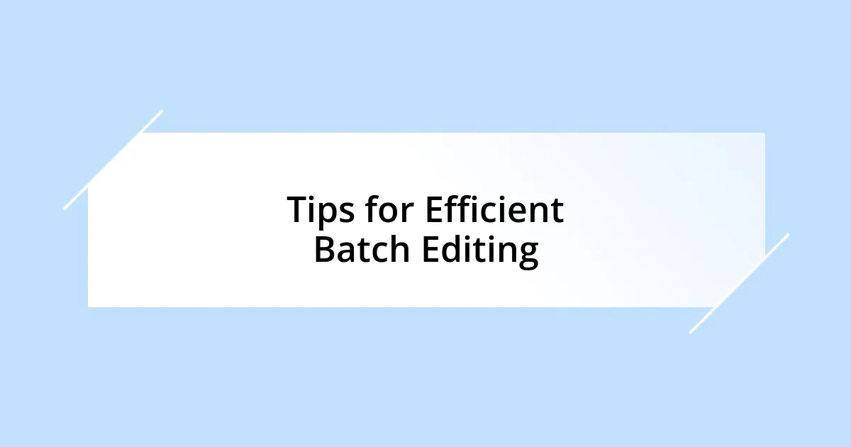 Tips for Efficient Batch Editing